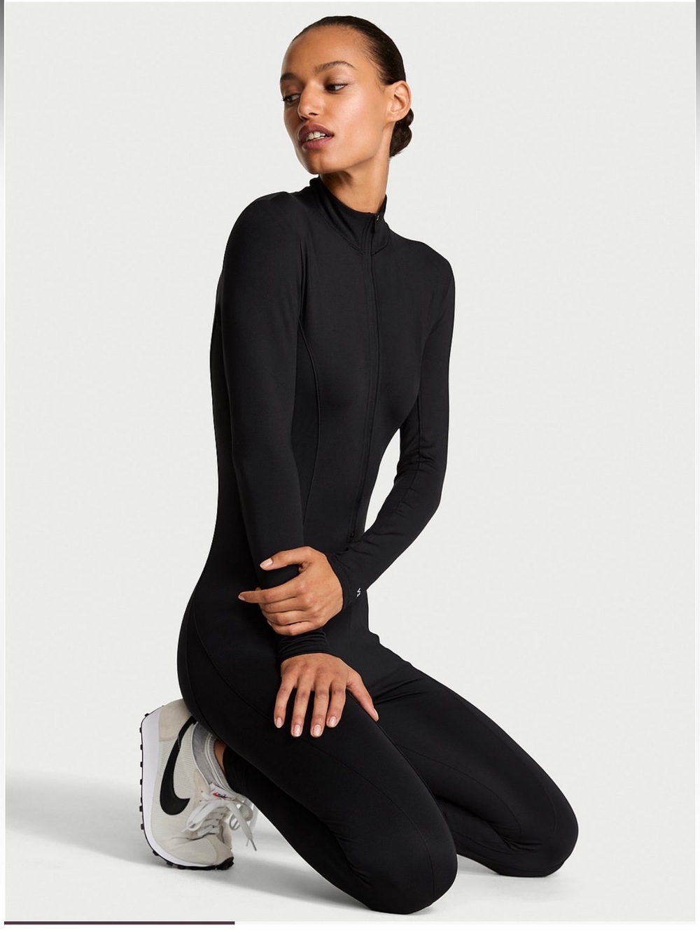 NWT Victoria’s Secret Essential Black Long-Sleeve Zip-Front Jumpsuit Sizes S & M